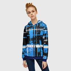 Толстовка на молнии женская Сине-белый гранж на чёрном фоне, цвет: 3D-синий — фото 2