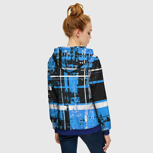 Женская толстовка на молнии Сине-белый гранж на чёрном фоне / 3D-Синий – фото 4