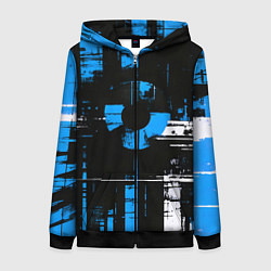 Женская толстовка на молнии Сине-белый гранж на чёрном фоне