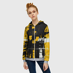 Толстовка на молнии женская Жёлто-белый гранж на чёрном фоне, цвет: 3D-меланж — фото 2
