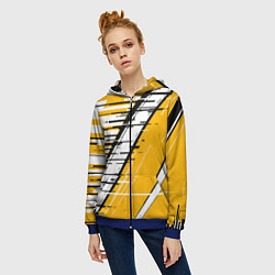 Толстовка на молнии женская Чёрно-белые глитч полосы на жёлтом фоне, цвет: 3D-синий — фото 2
