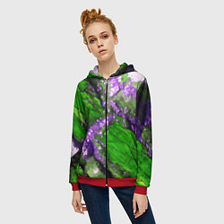 Толстовка на молнии женская Фиолетовый минерал в зелёном камне, цвет: 3D-красный — фото 2