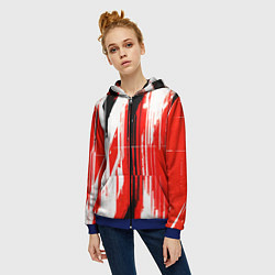 Толстовка на молнии женская Вертикальные чёрно-белые линии на красном фоне, цвет: 3D-синий — фото 2