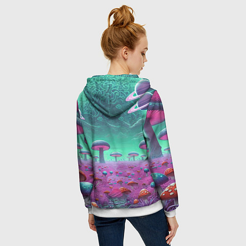 Женская толстовка на молнии Рик и Морту на сказочной грибной планете - нейроар / 3D-Белый – фото 4