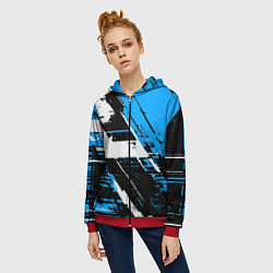 Толстовка на молнии женская Diagonal black and white stripes on a blue backgro, цвет: 3D-красный — фото 2