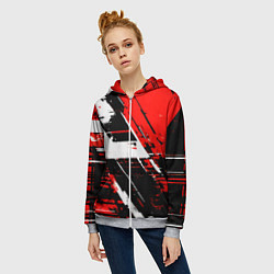 Толстовка на молнии женская Diagonal black and white stripes on a red backgrou, цвет: 3D-меланж — фото 2