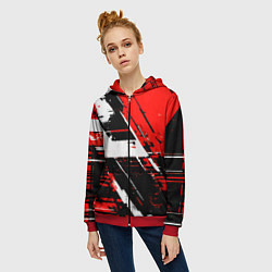 Толстовка на молнии женская Diagonal black and white stripes on a red backgrou, цвет: 3D-красный — фото 2