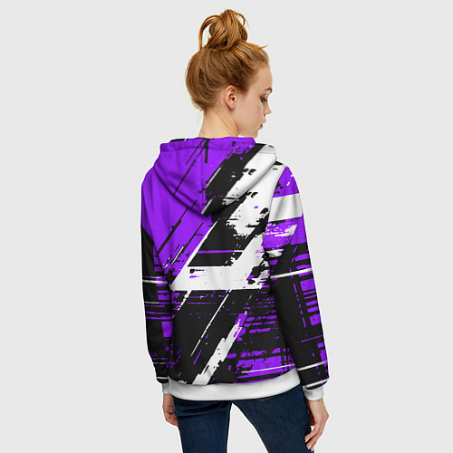 Женская толстовка на молнии Diagonal black and white stripes on a purple backg / 3D-Белый – фото 4