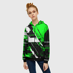 Толстовка на молнии женская Diagonal black and white stripes on a green backgr, цвет: 3D-черный — фото 2