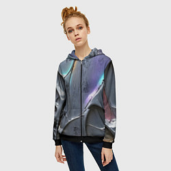 Толстовка на молнии женская Полированный серебряный металл, цвет: 3D-черный — фото 2