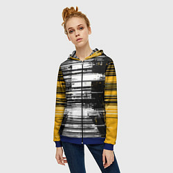 Толстовка на молнии женская Горизонтальные чёрные линии на бело-жёлтом фоне, цвет: 3D-синий — фото 2
