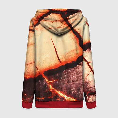 Женская толстовка на молнии Трещины на абстрактном красном фоне / 3D-Красный – фото 2