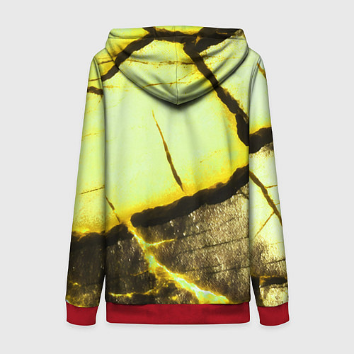 Женская толстовка на молнии Трещины на абстрактном жёлтом фоне / 3D-Красный – фото 2