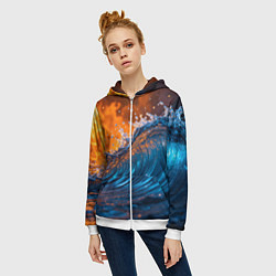 Толстовка на молнии женская Волна и огонь, цвет: 3D-белый — фото 2