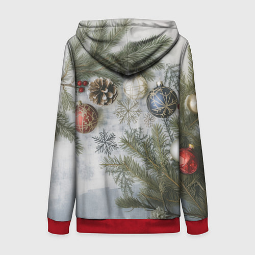 Женская толстовка на молнии Новогодние ветки / 3D-Красный – фото 2