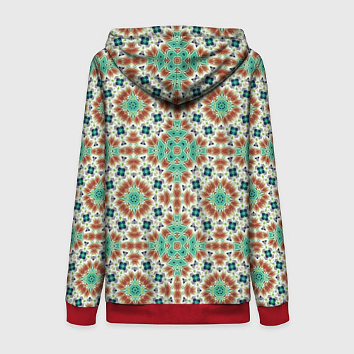 Женская толстовка на молнии Восточный пляжный орнамент зелено коричневый / 3D-Красный – фото 2