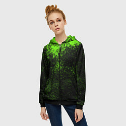 Толстовка на молнии женская Зеленые брызги красок, цвет: 3D-черный — фото 2