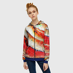 Толстовка на молнии женская Красно-белая волнистая абстракция, цвет: 3D-синий — фото 2