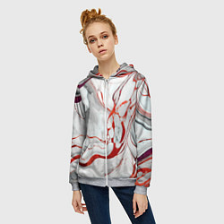 Толстовка на молнии женская Красно-белый мрамор, цвет: 3D-меланж — фото 2
