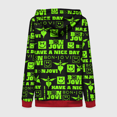 Женская толстовка на молнии Bon Jovi кислотный паттерн / 3D-Красный – фото 2