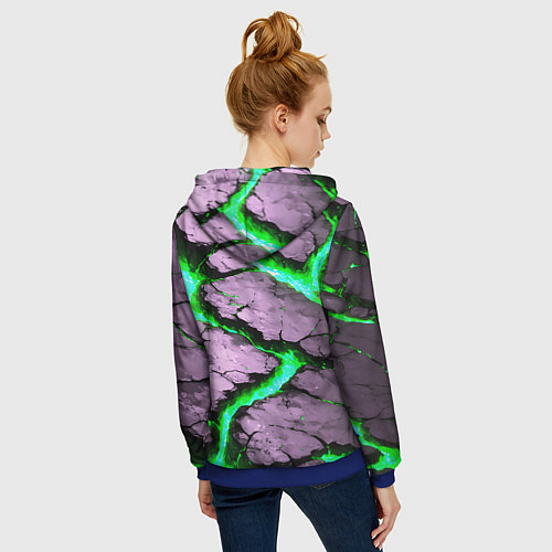 Женская толстовка на молнии Треснувший камень зелёный / 3D-Синий – фото 4