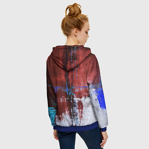 Женская толстовка на молнии Ржавчина красно-белая / 3D-Синий – фото 4