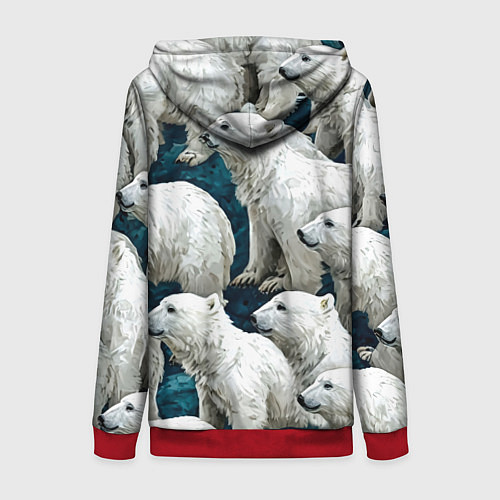 Женская толстовка на молнии Свора белых медведей / 3D-Красный – фото 2