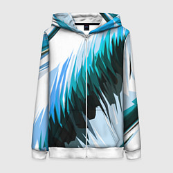 Толстовка на молнии женская Чёрно-синие острые полосы на белом фоне, цвет: 3D-белый