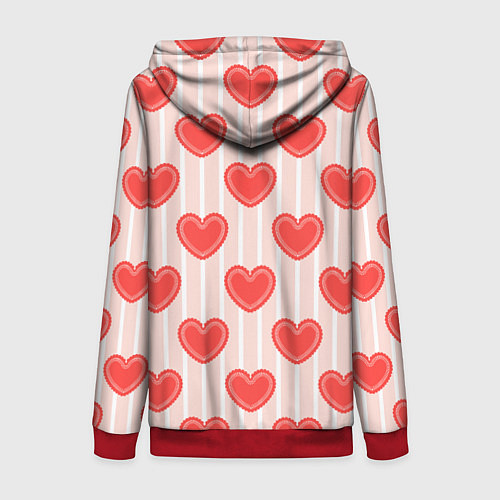 Женская толстовка на молнии Полосатый паттерн с красными ажурными сердечками / 3D-Красный – фото 2