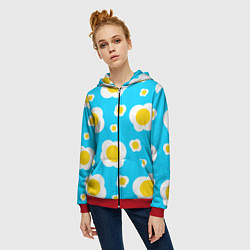 Толстовка на молнии женская Яичница голубая, цвет: 3D-красный — фото 2