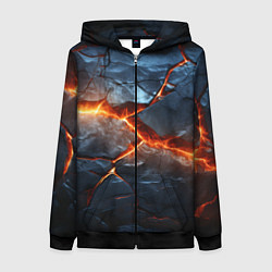 Толстовка на молнии женская Черная треснутая плита - текстура, цвет: 3D-черный