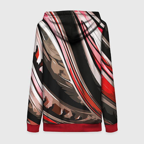 Женская толстовка на молнии Волнистая чёрно-красная абстракция / 3D-Красный – фото 2