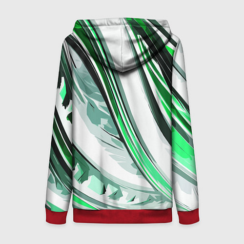 Женская толстовка на молнии Волнистая бело-зелёная абстракция / 3D-Красный – фото 2
