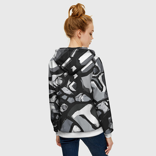 Женская толстовка на молнии Чёрно-серая абстракция / 3D-Белый – фото 4