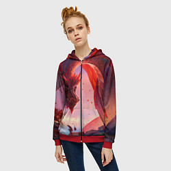 Толстовка на молнии женская Дракон красный мифический, цвет: 3D-красный — фото 2