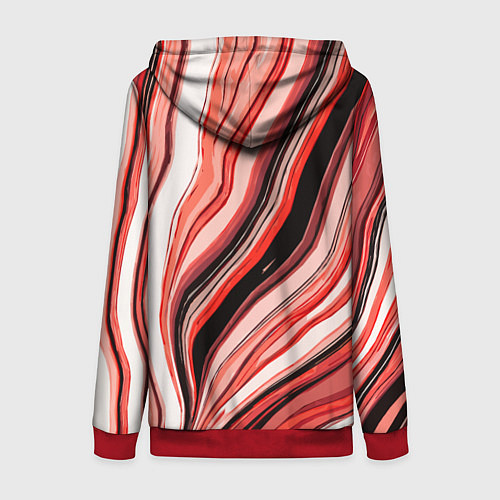 Женская толстовка на молнии Волнистые вертикальные чёрно-красные полосы / 3D-Красный – фото 2