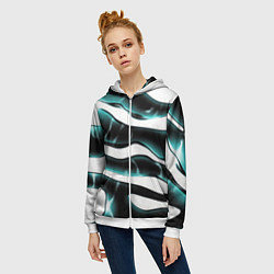 Толстовка на молнии женская Абстрактный черно-зеленый камуфляж, цвет: 3D-белый — фото 2