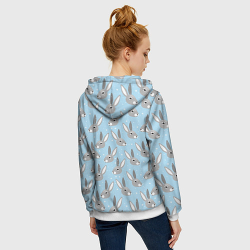 Женская толстовка на молнии Заяц со снежинками / 3D-Белый – фото 4