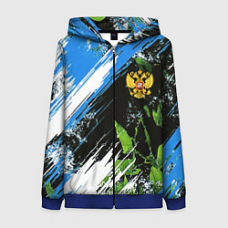 Женская толстовка на молнии Герб России на камуфляже