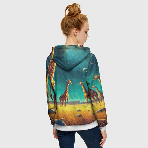 Женская толстовка на молнии Рик и Морти на планете жирафов - нейроарт / 3D-Белый – фото 4