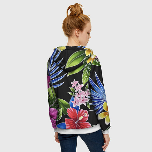Женская толстовка на молнии Tropical flowers - aloha / 3D-Белый – фото 4