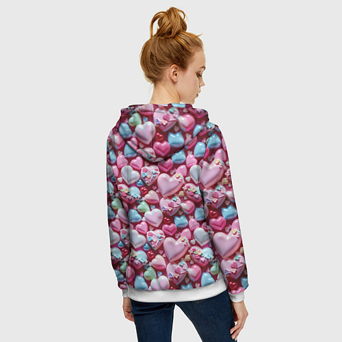 Женская толстовка на молнии Карамельные сердечки / 3D-Белый – фото 4