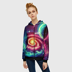Толстовка на молнии женская Spiral galaxy - neon glow, цвет: 3D-черный — фото 2
