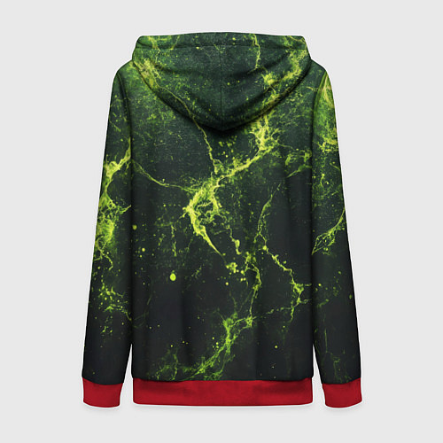 Женская толстовка на молнии Зеленые волокна - текстура / 3D-Красный – фото 2