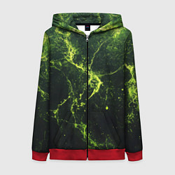 Толстовка на молнии женская Зеленые волокна - текстура, цвет: 3D-красный