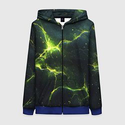 Толстовка на молнии женская Разбитая плита с зеленым светом, цвет: 3D-синий