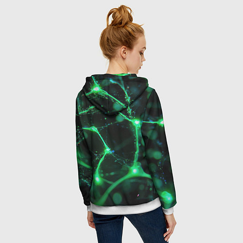 Женская толстовка на молнии Зеленый нейроны / 3D-Белый – фото 4