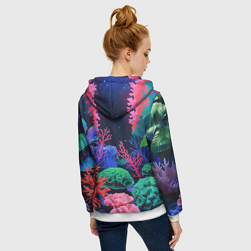 Женская толстовка на молнии Подводный мир с кораллами / 3D-Белый – фото 4