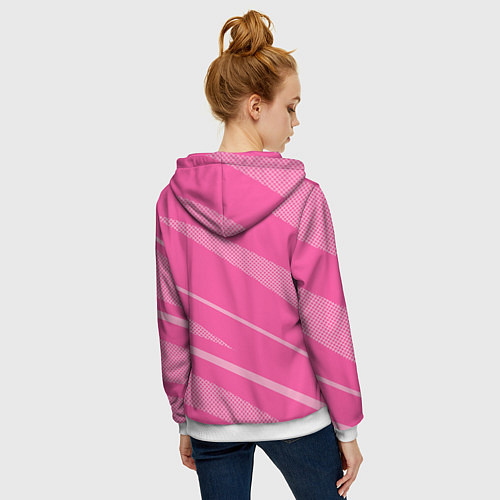 Женская толстовка на молнии Розовый однотонный абстракция с полосой / 3D-Белый – фото 4