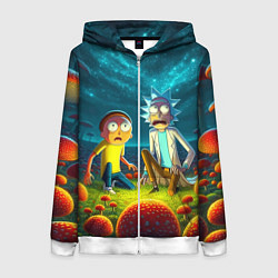 Толстовка на молнии женская Rick and Morty on the fly agaric planet, цвет: 3D-белый